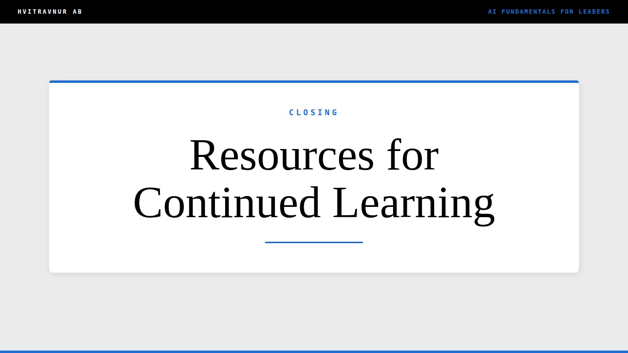 Resources for Continued Learning